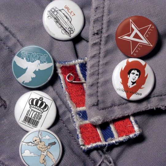 Buttons of various band logos created while at 2024 records